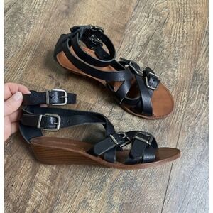 Womens Madewell Gladiator Sandals Black Strappy Buckle Ankle Low Wedge Heel